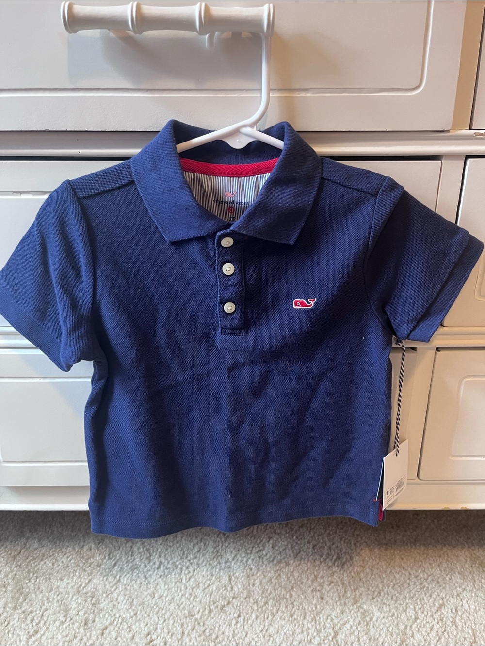 Vineyard Vines Boys' Navy Polo with Pink Whale Logo